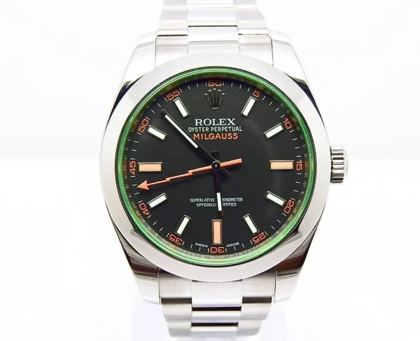 Rolex Milgauss 116400GV Green Crystal Blue Dial Stainless Steel Box Papers 2015